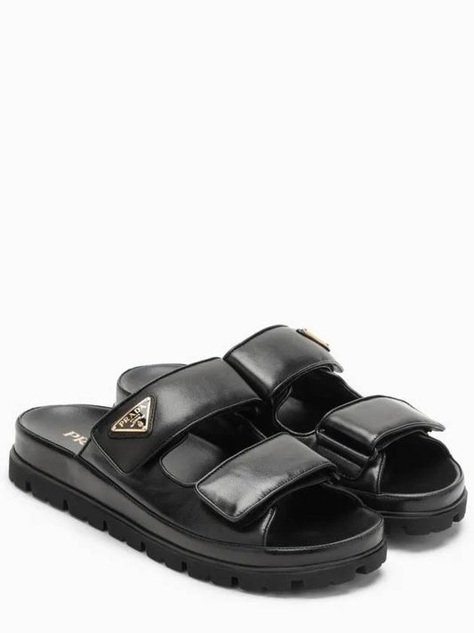 Triangular Logo Nappa Leather Slippers Black - PRADA - BALAAN 2