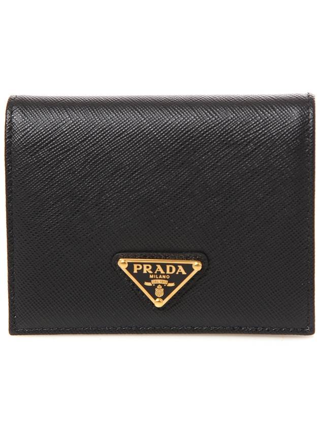 Gold Hardware Triangle Logo Saffiano Half Wallet Black - PRADA - BALAAN 3