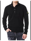 Wappen Patch Half Button Lambswool Knit Top Black - STONE ISLAND - BALAAN 8