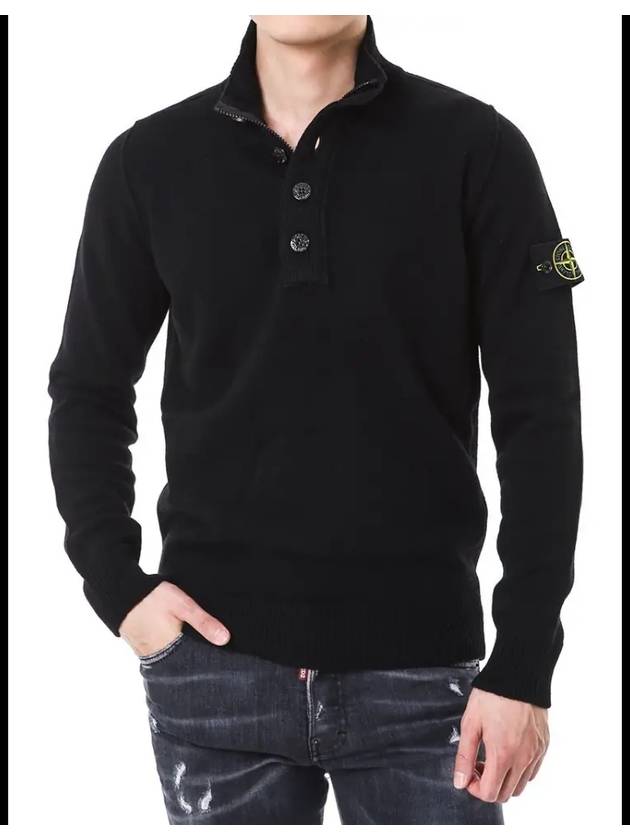 Wappen Patch Half Button Lambswool Knit Top Black - STONE ISLAND - BALAAN 8