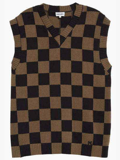 Check VNeck Cotton Sweater Vest - KENZO - BALAAN 2