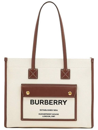 Freya Small Canvas Leather Tote Bag Natural Tan - BURBERRY - BALAAN 2