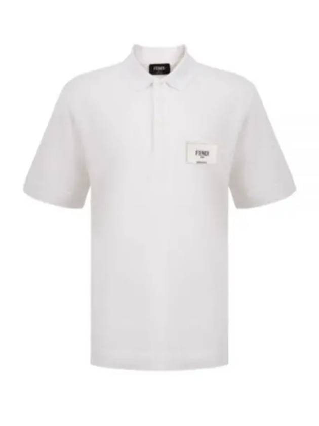 Men's Logo Patch Short Sleeve Polo Shirt White - FENDI - BALAAN 2