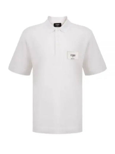 Men's Logo Patch Short Sleeve Polo Shirt White - FENDI - BALAAN 2