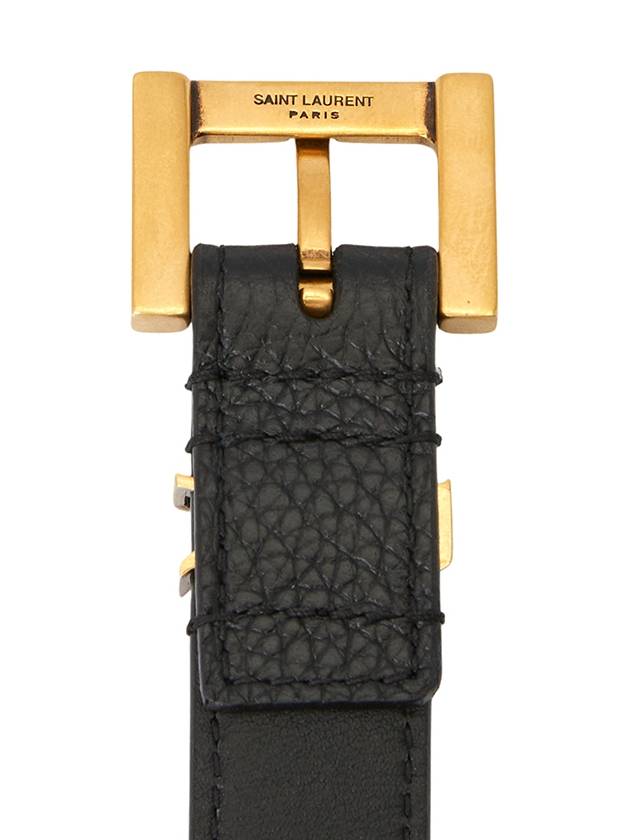 Cassandre Grained Leather Square Buckle Thin Belt Black - SAINT LAURENT - BALAAN 7