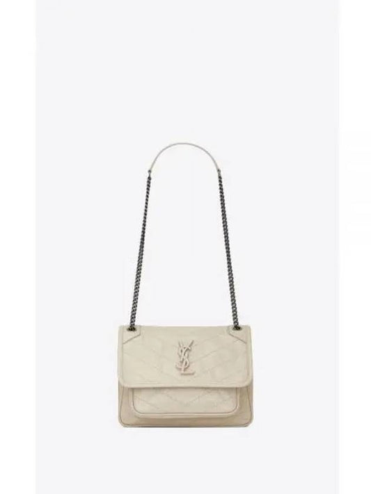 Nikki Baby Crinkled Leather Chain Shoulder Bag Blanc Vintage - SAINT LAURENT - BALAAN 2