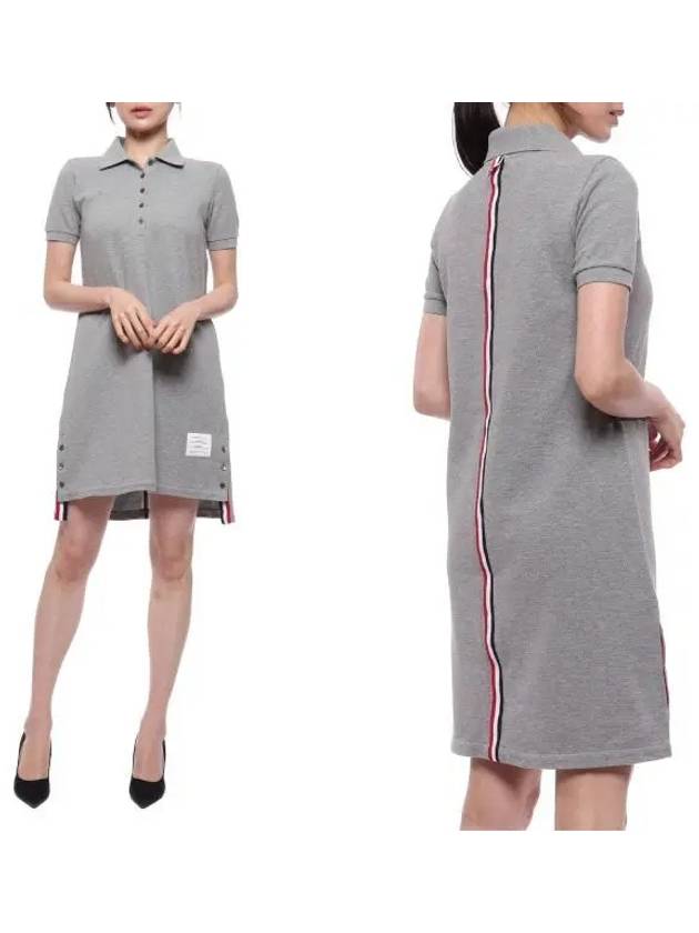 Classic Cotton Pique Center Back Stripe A-Line Short Sleeve Polo Shirt Short Dress Grey - THOM BROWNE - BALAAN 2