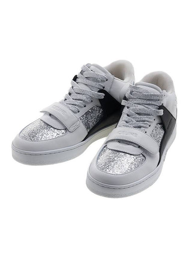 CT02 Scratch Calfskin Patent Glitter High Top Sneaker White - CELINE - BALAAN 1