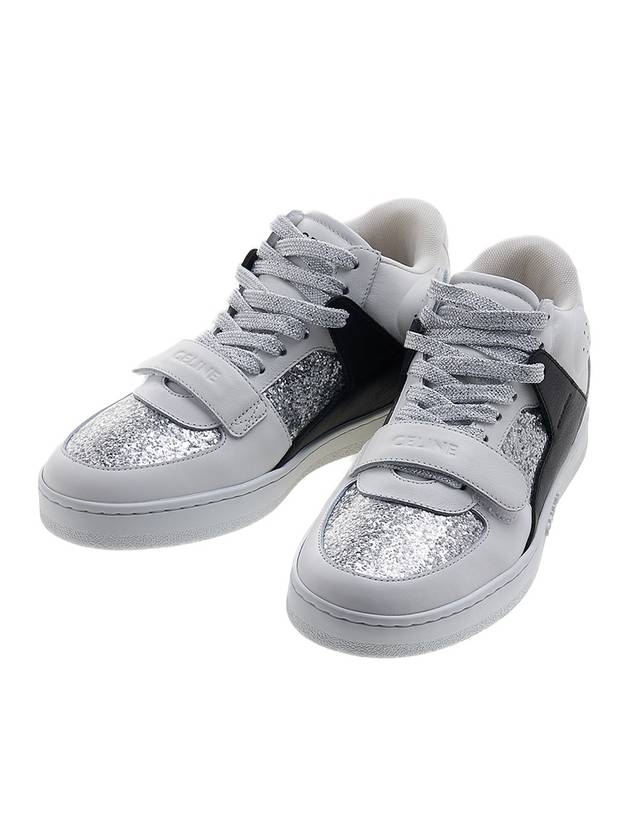 CT02 Scratch Calfskin Patent Glitter High Top Sneaker White - CELINE - BALAAN 2