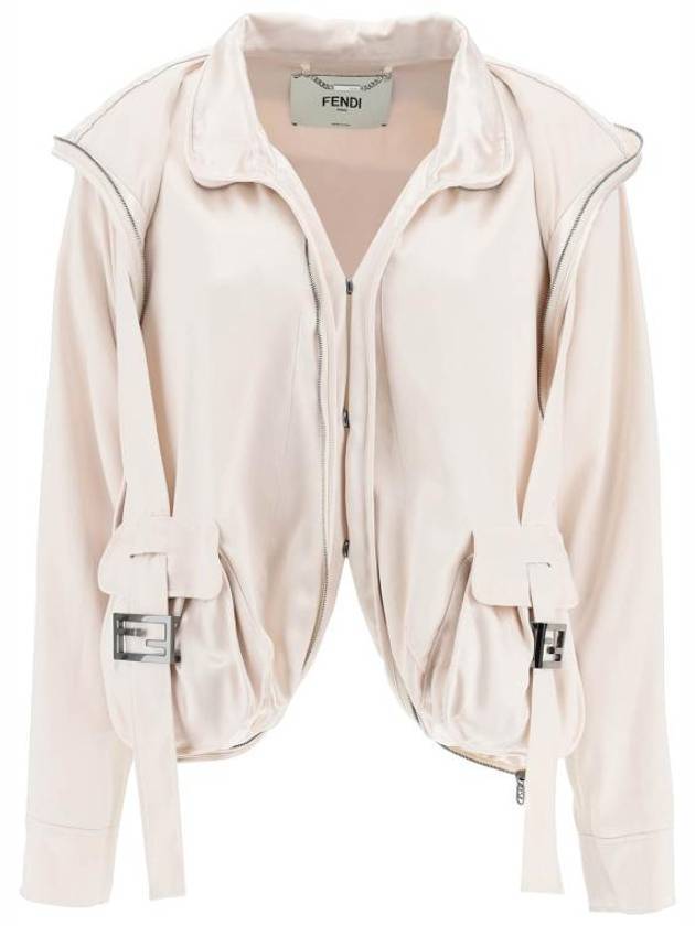 FF Baguette Pocket Satin Zip-Up Jacket Beige - FENDI - BALAAN 1