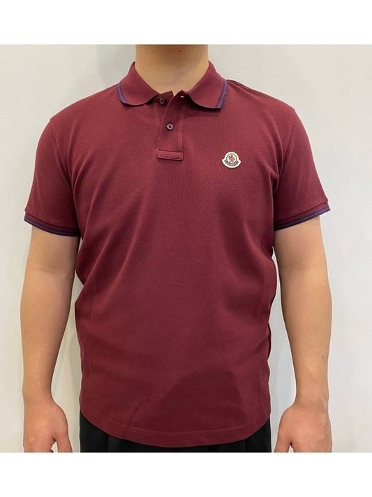 Men's Logo Patch Collar Point Polo Shirt Burgundy - MONCLER - BALAAN 2