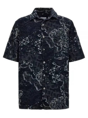 Camo jacquard denim bowling short sleeve shirt blue - OFF WHITE - BALAAN 1