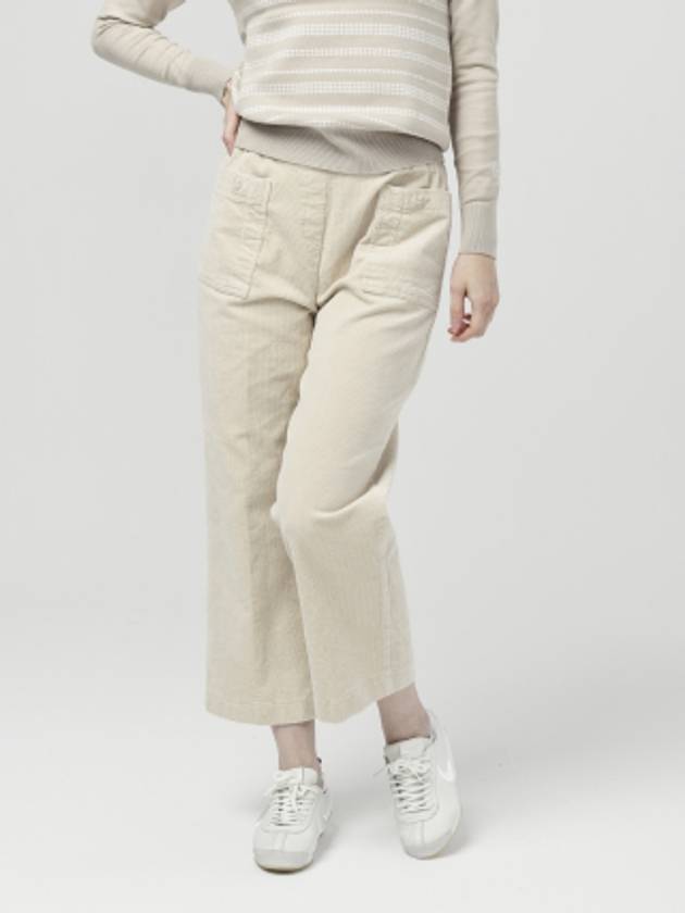 Women s Waist Banding Button Pocket Cotton Span Corduroy Light Beige 3 4 Pants DO6242PT23 - DOYOUKNOWMC GOLF WEAR - BALAAN 2