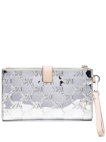 Jet Set Metallic Effect Cald Wallet Silver - MICHAEL KORS - BALAAN 1