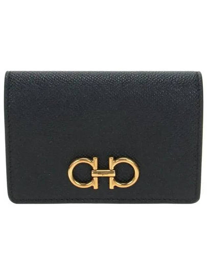 Gancini Leather Card Wallet Black - SALVATORE FERRAGAMO - BALAAN 2