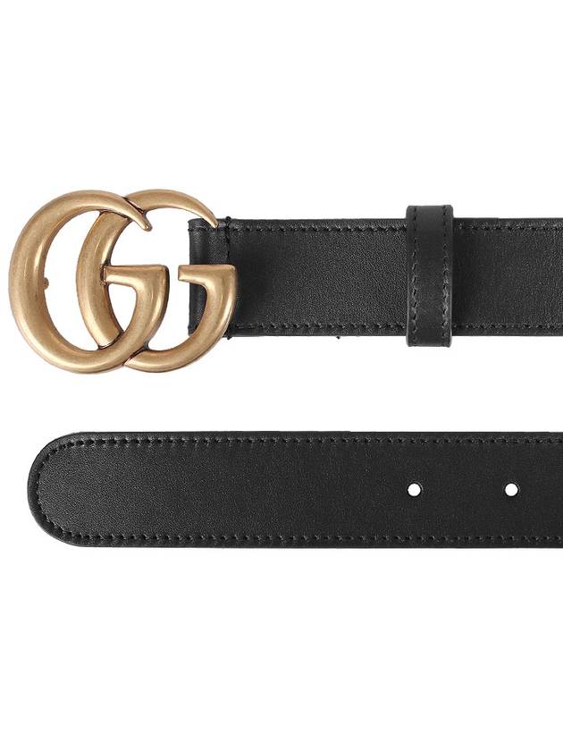 Men's GG Marmont Double G Buckle Gold Hardware Leather Belt Black - GUCCI - BALAAN 4
