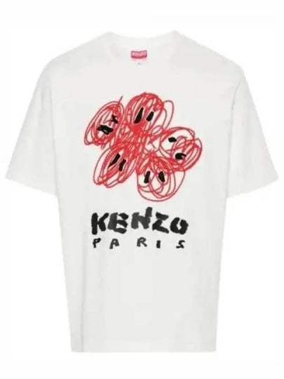 Drawn Varsity Embroidered Classic Cotton T-Shirt White - KENZO - BALAAN 2