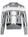 House Intarsia Wool Knit Top Light Grey - THOM BROWNE - BALAAN 2