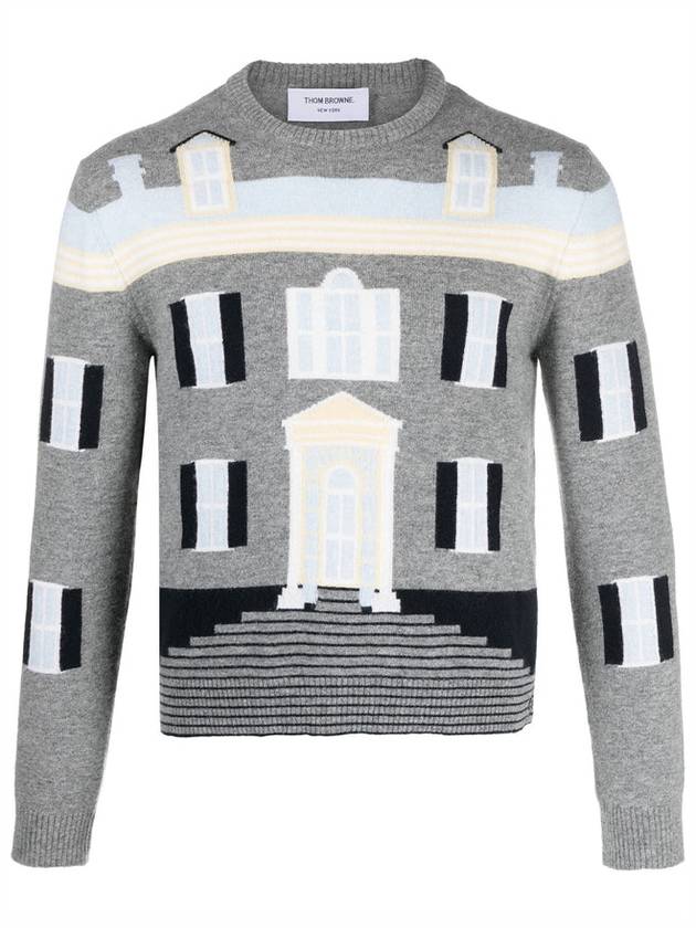 House Intarsia Wool Knit Top Light Grey - THOM BROWNE - BALAAN 2