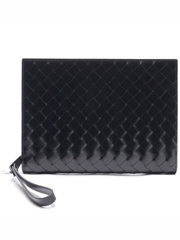 Intrecciato Brushed Strap Clutch Bag Black - BOTTEGA VENETA - BALAAN 3