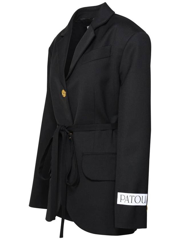 Logo Label Wool Jacket Black - PATOU - BALAAN 3