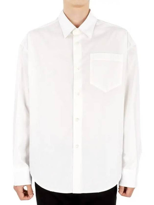 Chest Pocket Boxy Fit Poplin Long Sleeve Shirt White - AMI - BALAAN.