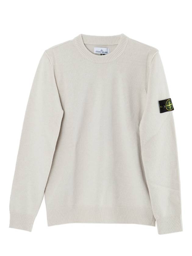 Logo Patch Lambswool Crewneck Knit Top Beige - STONE ISLAND - BALAAN 2