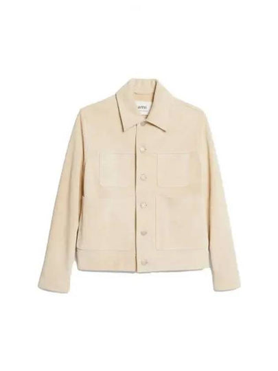 Button Suede Jacket Beige - AMI - BALAAN 2