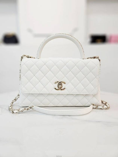 Coco Handle Bag Caviar Medium White Champagne Gold Built in Chip A92990 - CHANEL - BALAAN 2