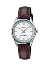 Roman Numerals Leather Band Analog Watch Brown Silver - CASIO - BALAAN 1