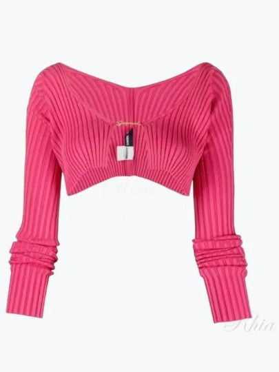 La Maille Pralu Micro Charm Logo Cardigan Pink - JACQUEMUS - BALAAN 2