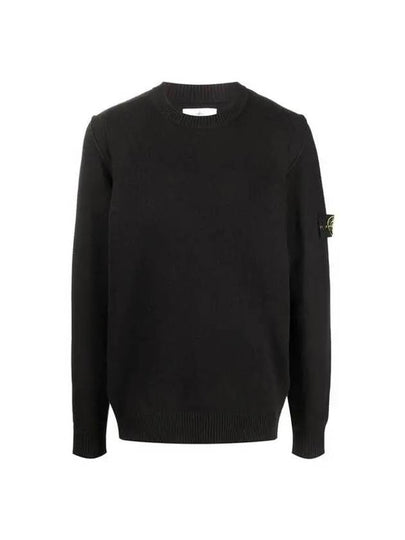 Wappen Patch Crew Neck Wool Knit Top Black - STONE ISLAND - BALAAN 2