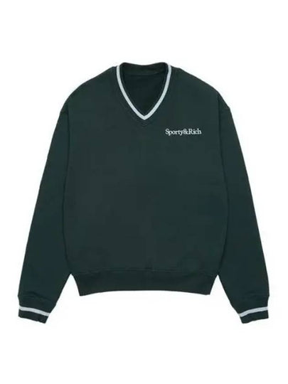 Serif Embroidered Logo V-Neck Sweatshirt Dark Green - SPORTY & RICH - BALAAN 2