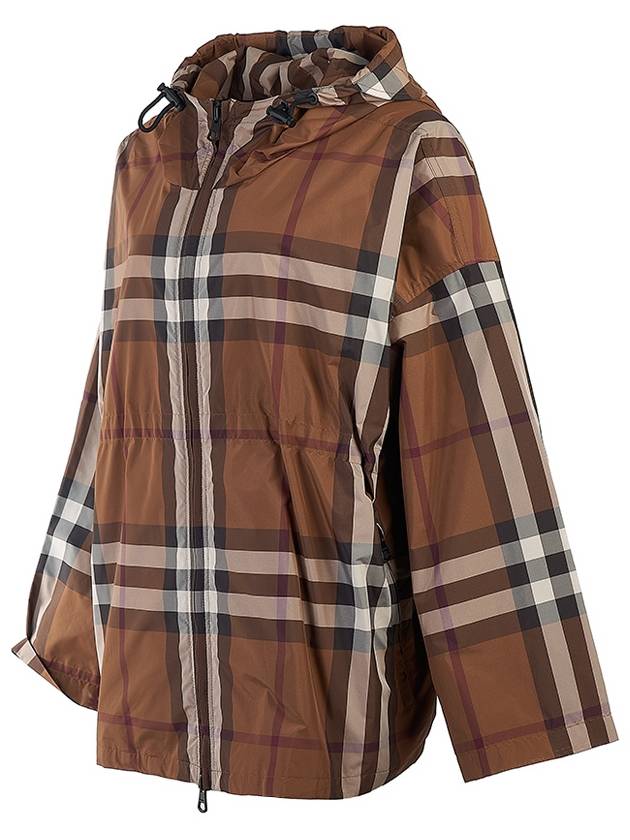 Check Hooded Jacket Dark Birch Brown - BURBERRY - BALAAN 3