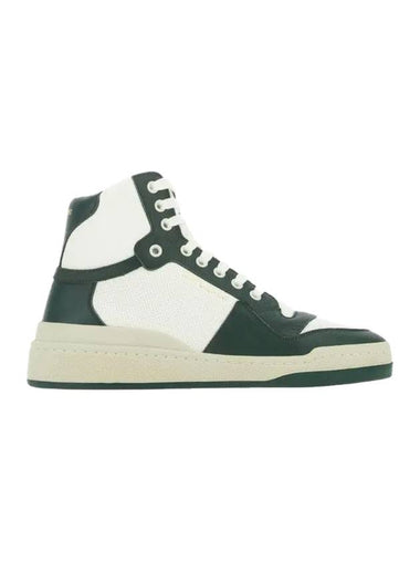 SL24 Smooth Perforated Leather Mid Top Sneakers White Dark Green - SAINT LAURENT - BALAAN 1