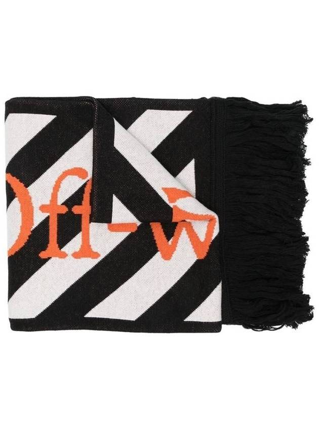 Logo Diag Stripe Wool Fringe Muffler Black - OFF WHITE - BALAAN 1