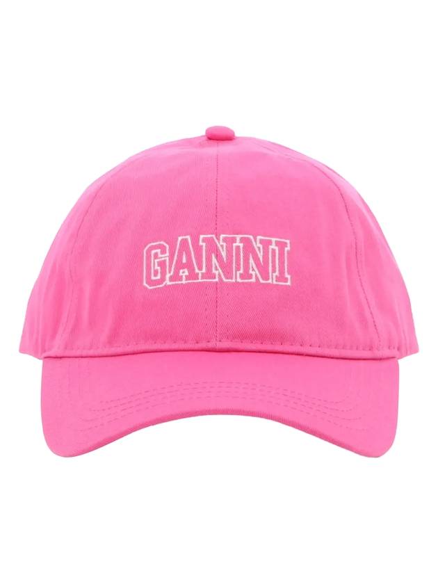 Embroidered Logo Software Heavy Cotton Ball Cap Pink - GANNI - BALAAN.