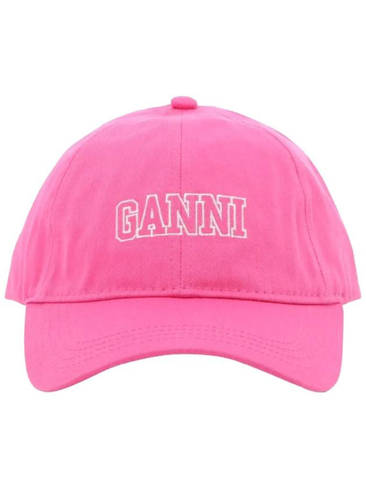 Embroidered Logo Software Heavy Cotton Ball Cap Pink - GANNI - BALAAN 1