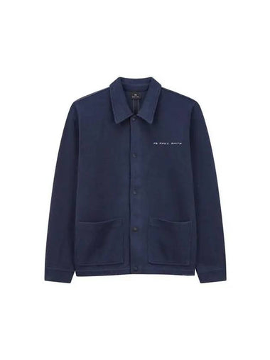 PS embroidered logo knitted work jacket navy - PAUL SMITH - BALAAN 1