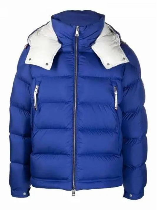 POIRIER logo patch short down jacket blue white men s padding 233341 - MONCLER - BALAAN 1