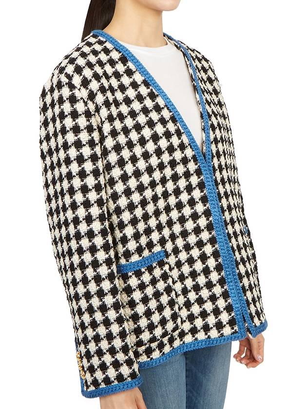 Women's Gingham Tweed Jacket Ivory Blue - GUCCI - BALAAN 4