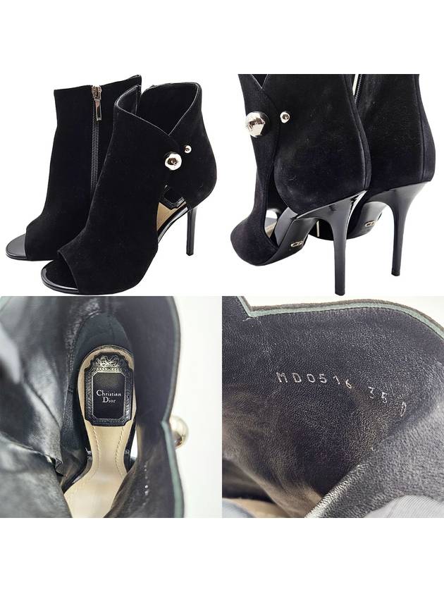 Christian Dior Black Suede Open Toe Side Zipper Ankle Boot Heel 35 - DIOR - BALAAN 7