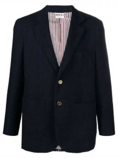 Tricolor Stripe Tweed Single Breasted Jacket Navy - THOM BROWNE - BALAAN 2