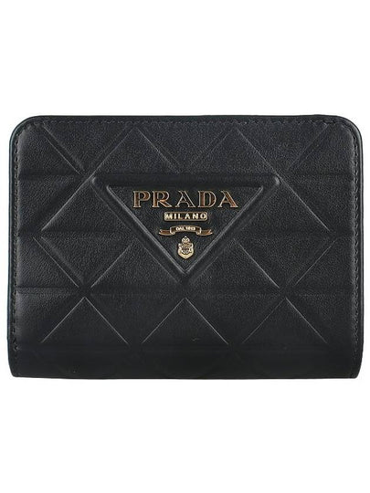 Triangle Logo Leather Half Wallet Black - PRADA - BALAAN 2