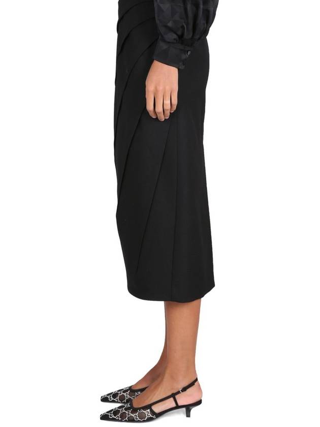 Women's Draping Wool H-Line Skirt Black - GUCCI - BALAAN 4