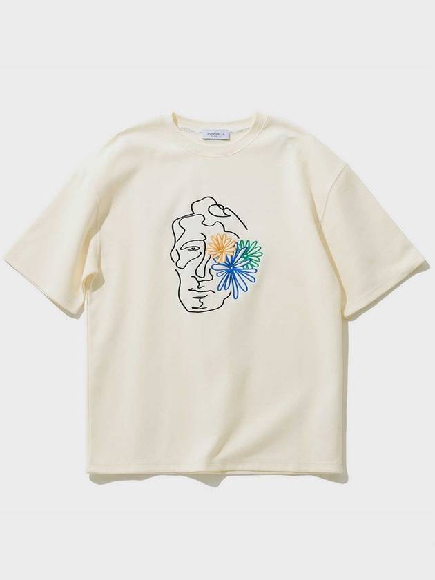 Face flower embroidery short sleeve t shirt cream - FFEFF STUDIO - BALAAN 1