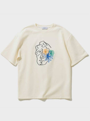 Face flower embroidery short sleeve t shirt cream - FFEFF STUDIO - BALAAN 1