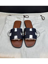 Oran Denim Leather Sandals Dark Blue - HERMES - BALAAN 3