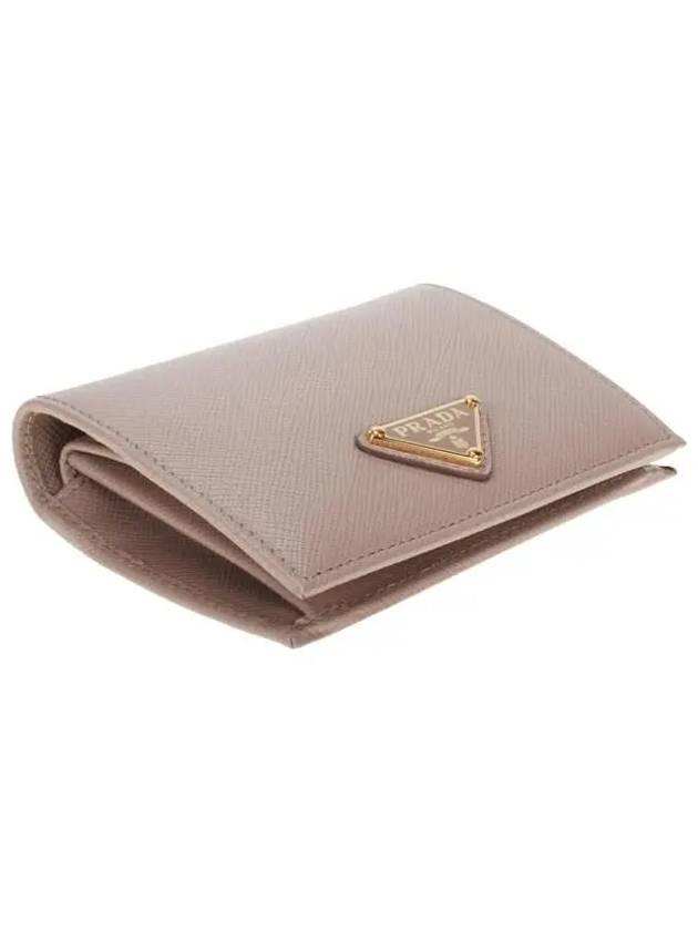 Gold Triangle Logo Saffiano Half Wallet Pink Beige - PRADA - BALAAN 6