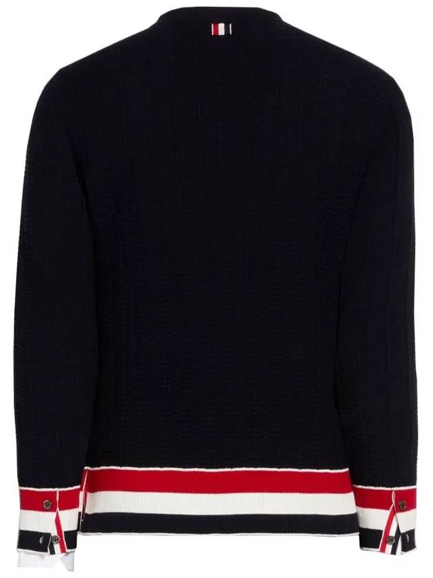 Men's Textured Crew Neck Knit Top Navy - THOM BROWNE - BALAAN 4